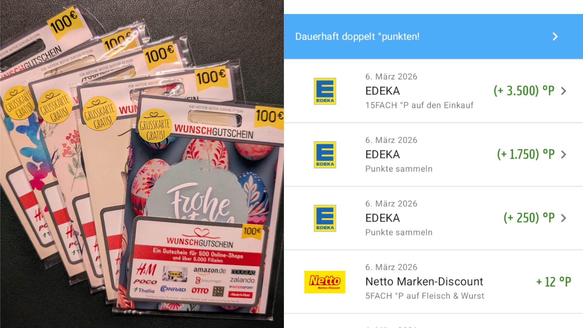 Beweisfoto Payback Punkte Gutschrift 22-fach Edeka Wunschgutschein Aktion