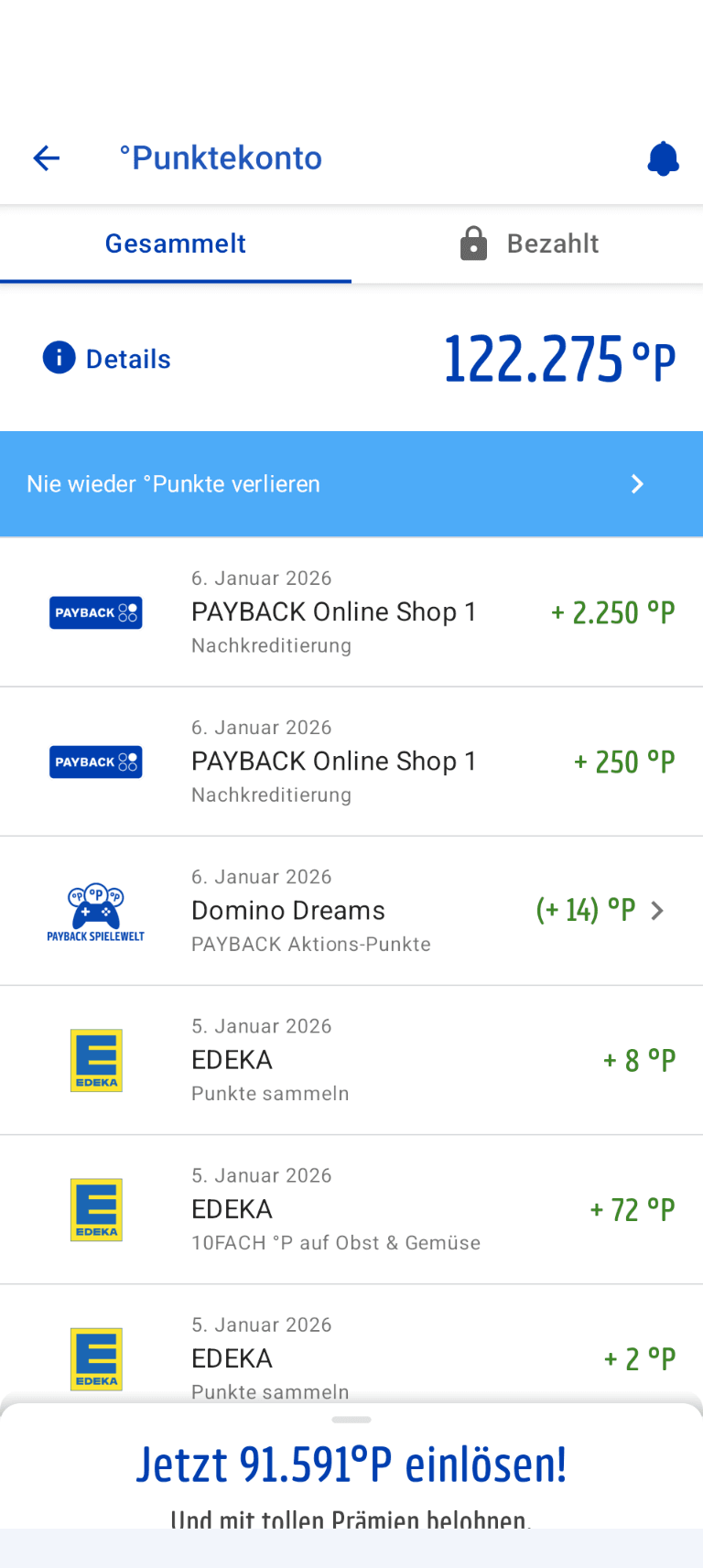 Mein Payback Punktekonto (Stand Januar 2026)