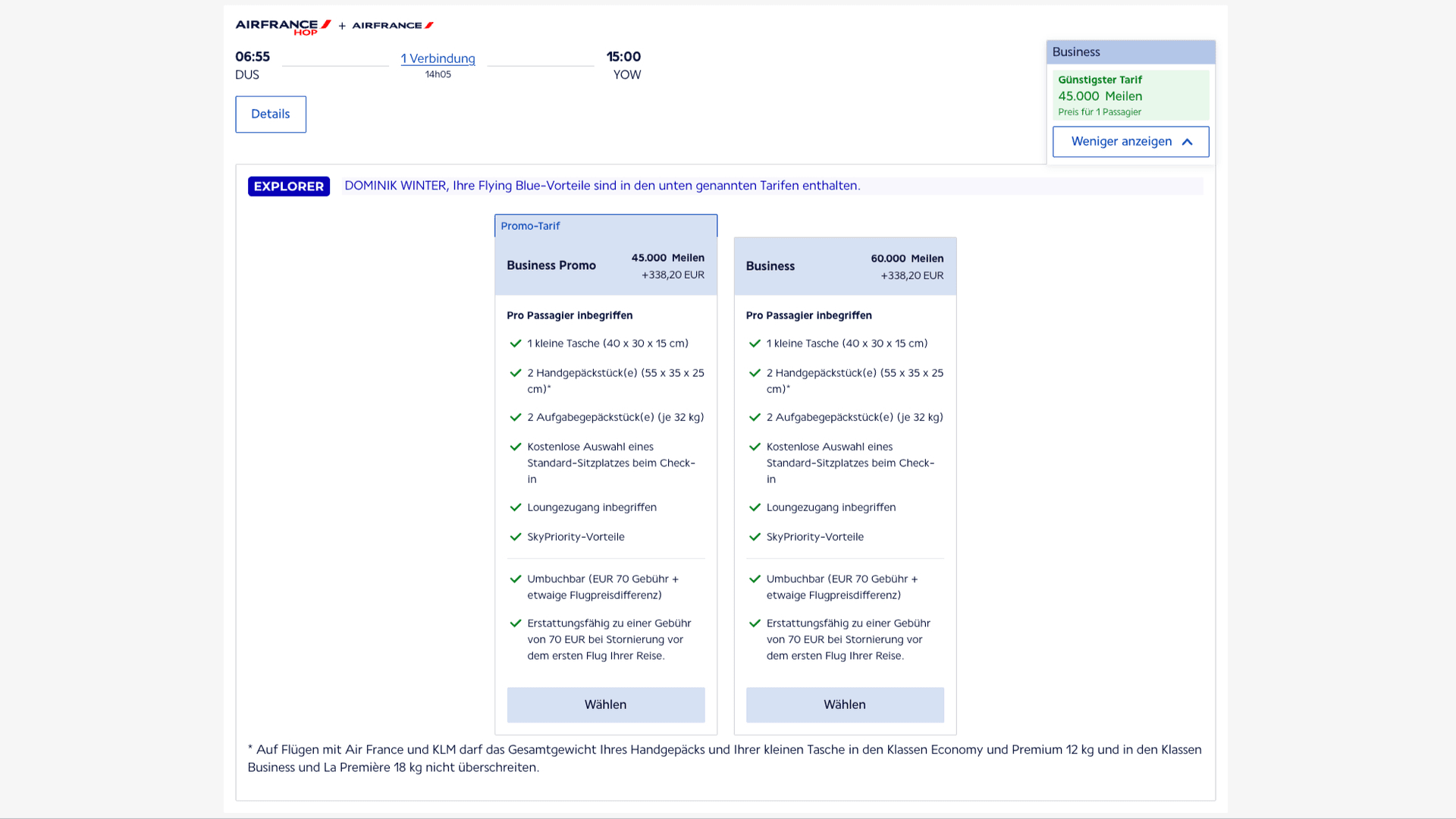 Flying Blue Promo Awards Business Class Angebote